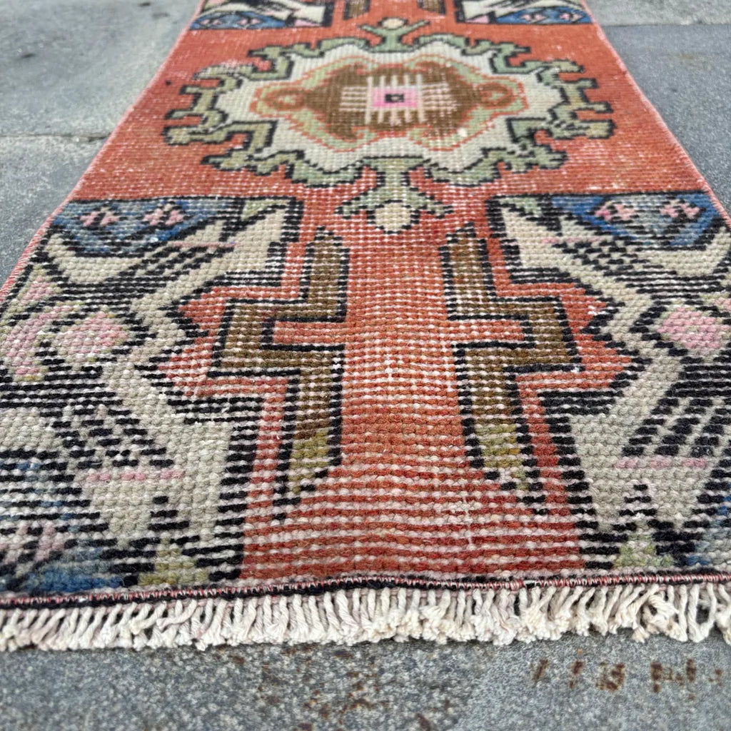 Vintage Turkish Mini Rug 1.3 x 2.9 ft