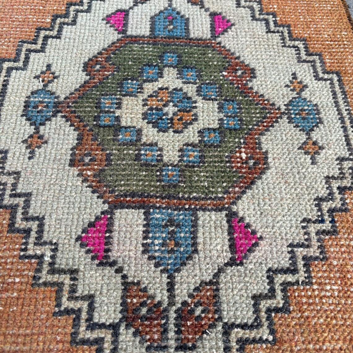 Vintage Turkish Mini Rug 1.2 x 2.9 ft