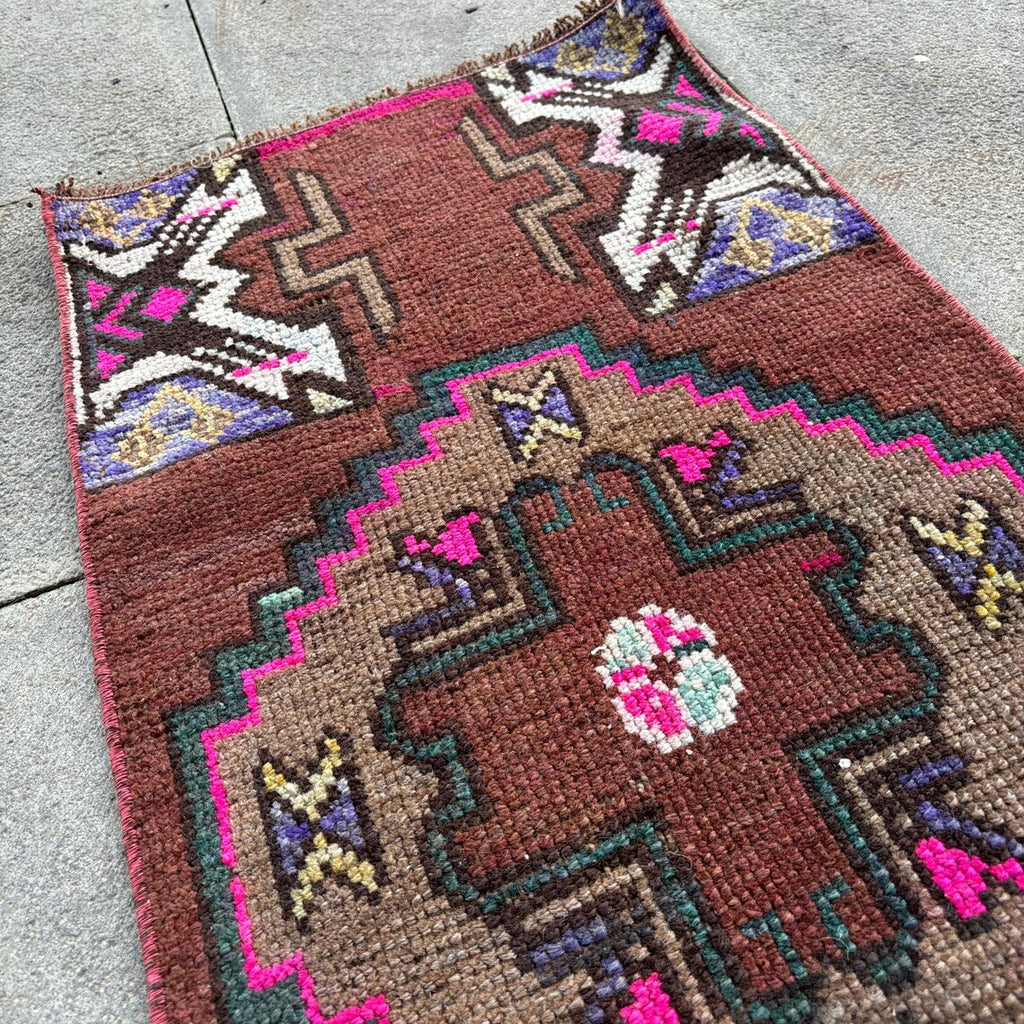 Vintage Turkish Mini Rug 1.3 x 3.1 ft