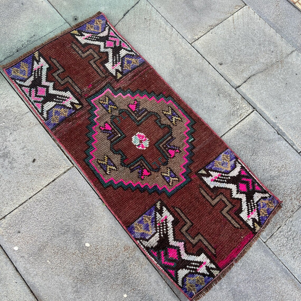 Vintage Turkish Mini Rug 1.3 x 3.1 ft