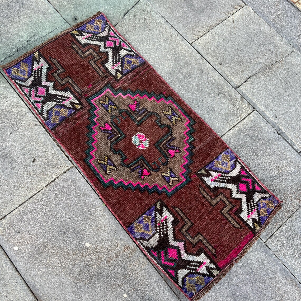 Vintage Turkish Mini Rug 1.3 x 3.1 ft