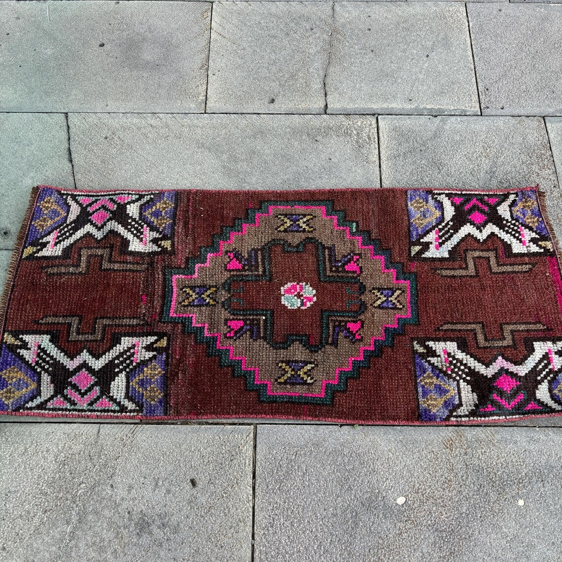 Vintage Turkish Mini Rug 1.3 x 3.1 ft