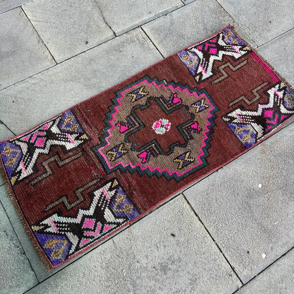 Vintage Turkish Mini Rug 1.3 x 3.1 ft