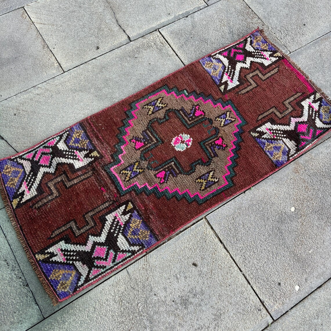 Vintage Turkish Mini Rug 1.3 x 3.1 ft