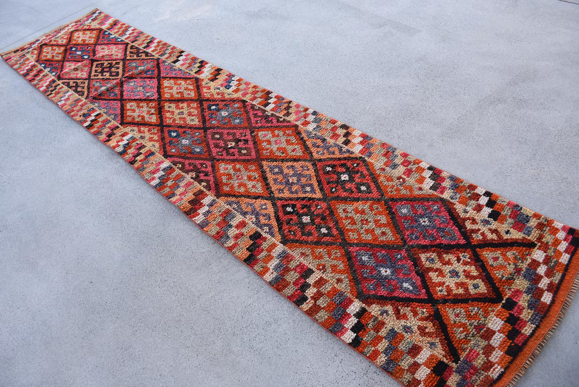 Vintage Turkish Runner Rug 2.5 x 11.3 ft