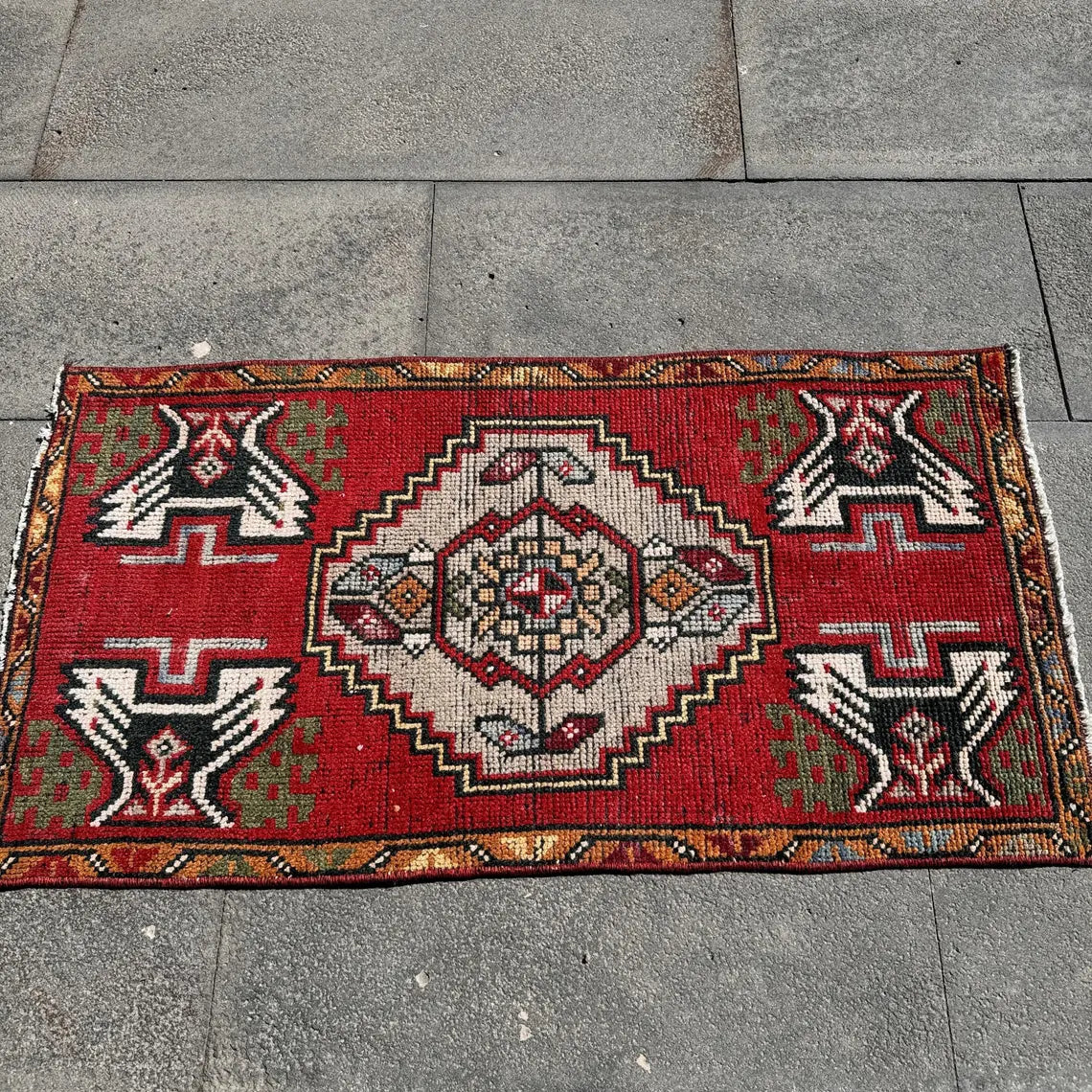 Vintage Turkish Mini Rug 1.6 x 3.1 ft