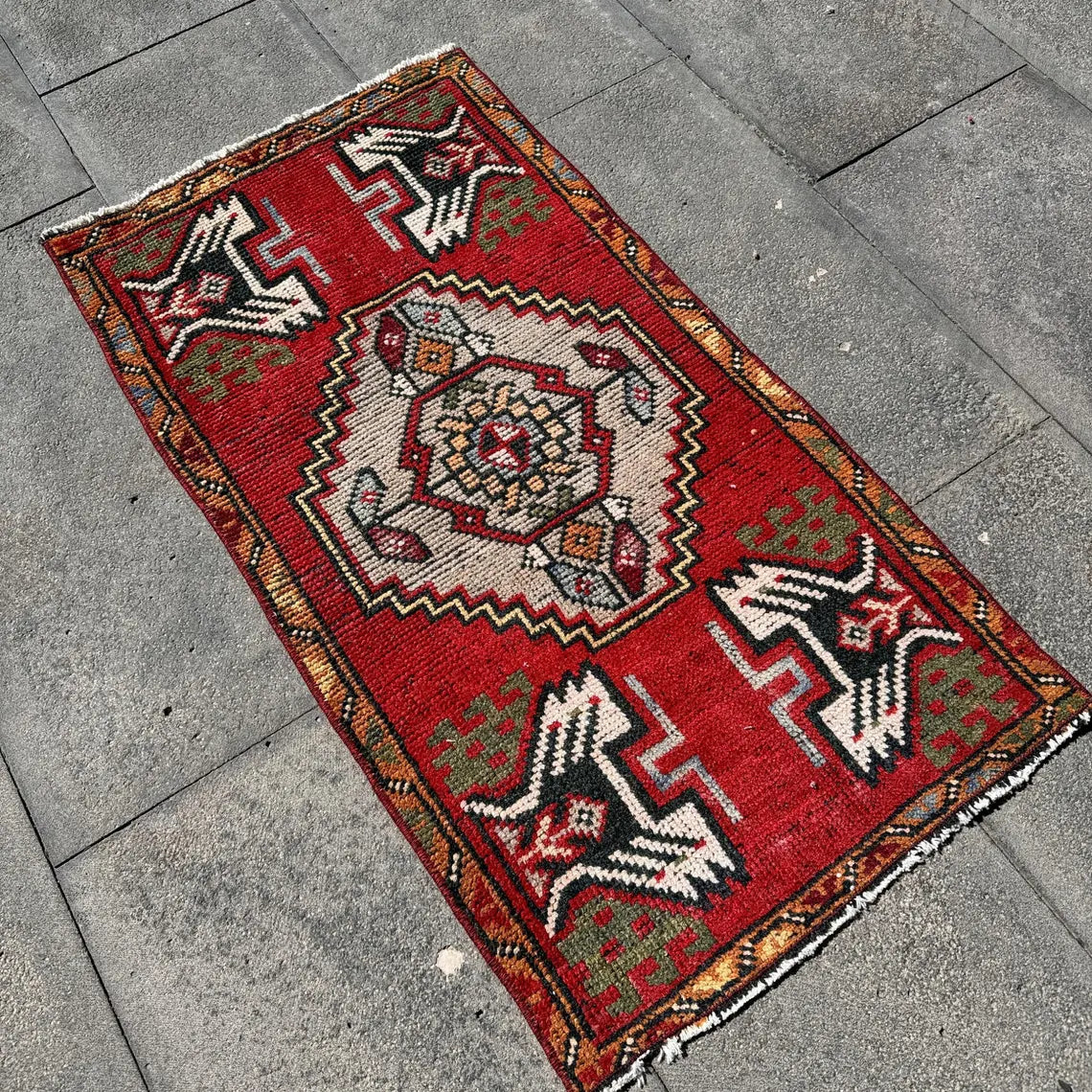 Vintage Turkish Mini Rug 1.6 x 3.1 ft
