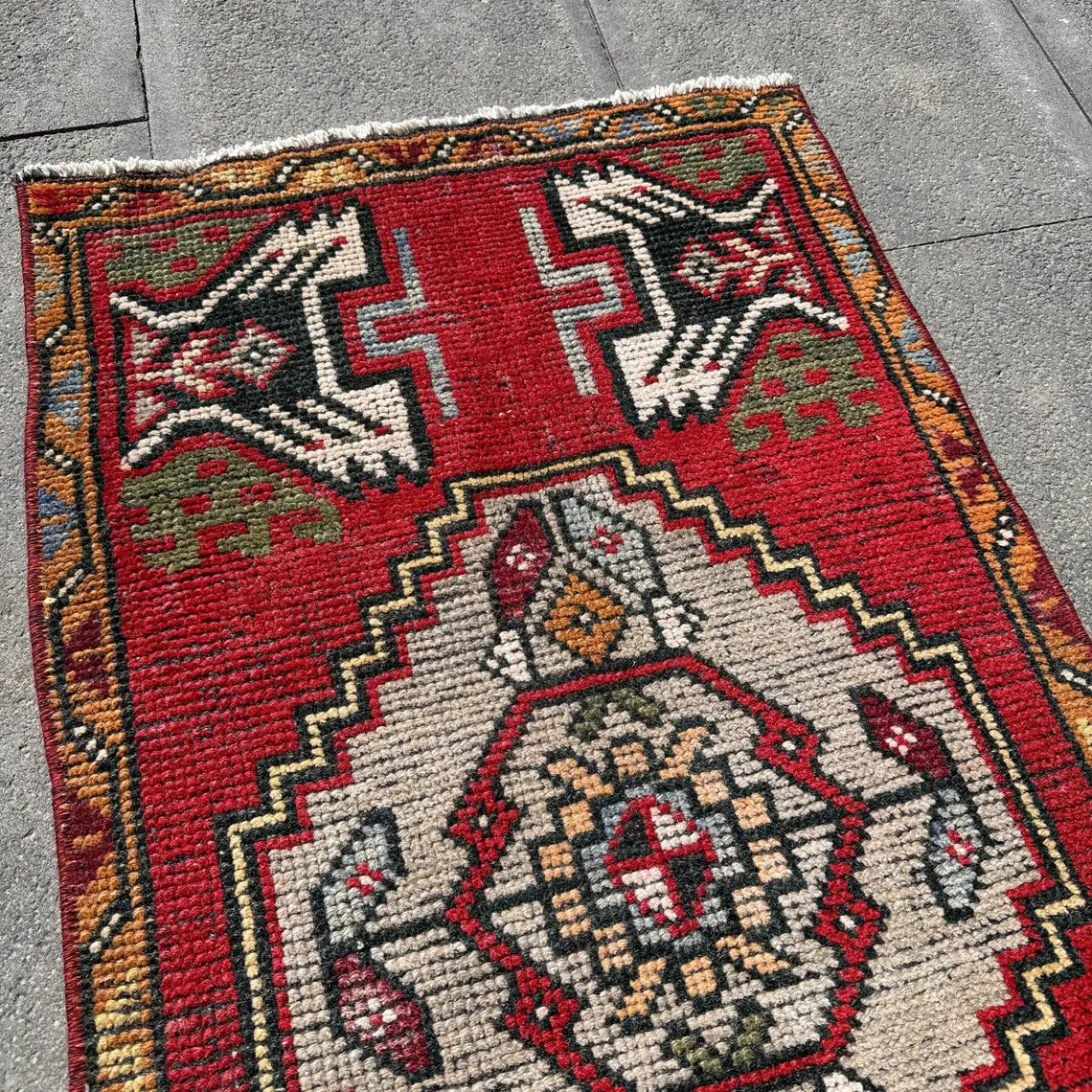 Vintage Turkish Mini Rug 1.6 x 3.1 ft