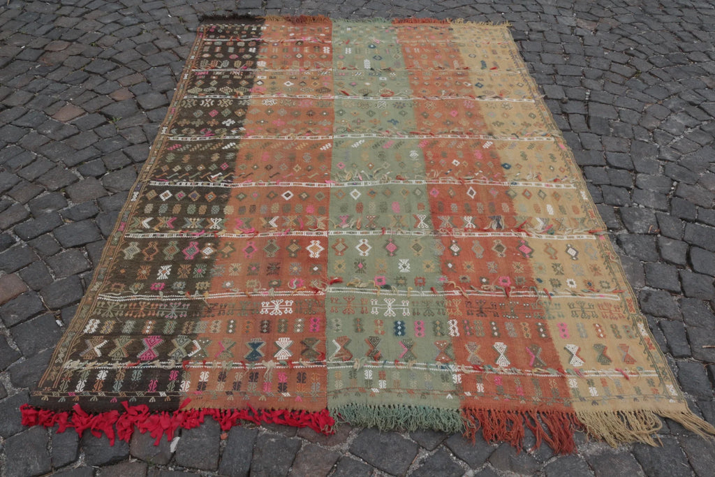 XL Vintage Kilim Accent Area Rug 6.2 x 9.1 ft
