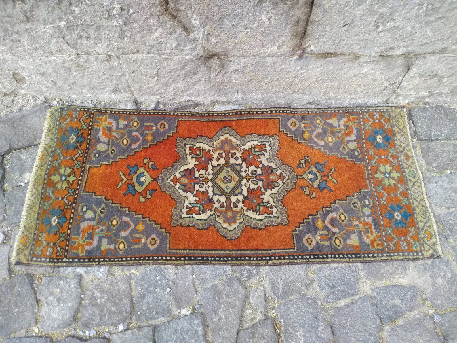 Vintage Turkish Mini Rug 1.4 x 3.3 ft