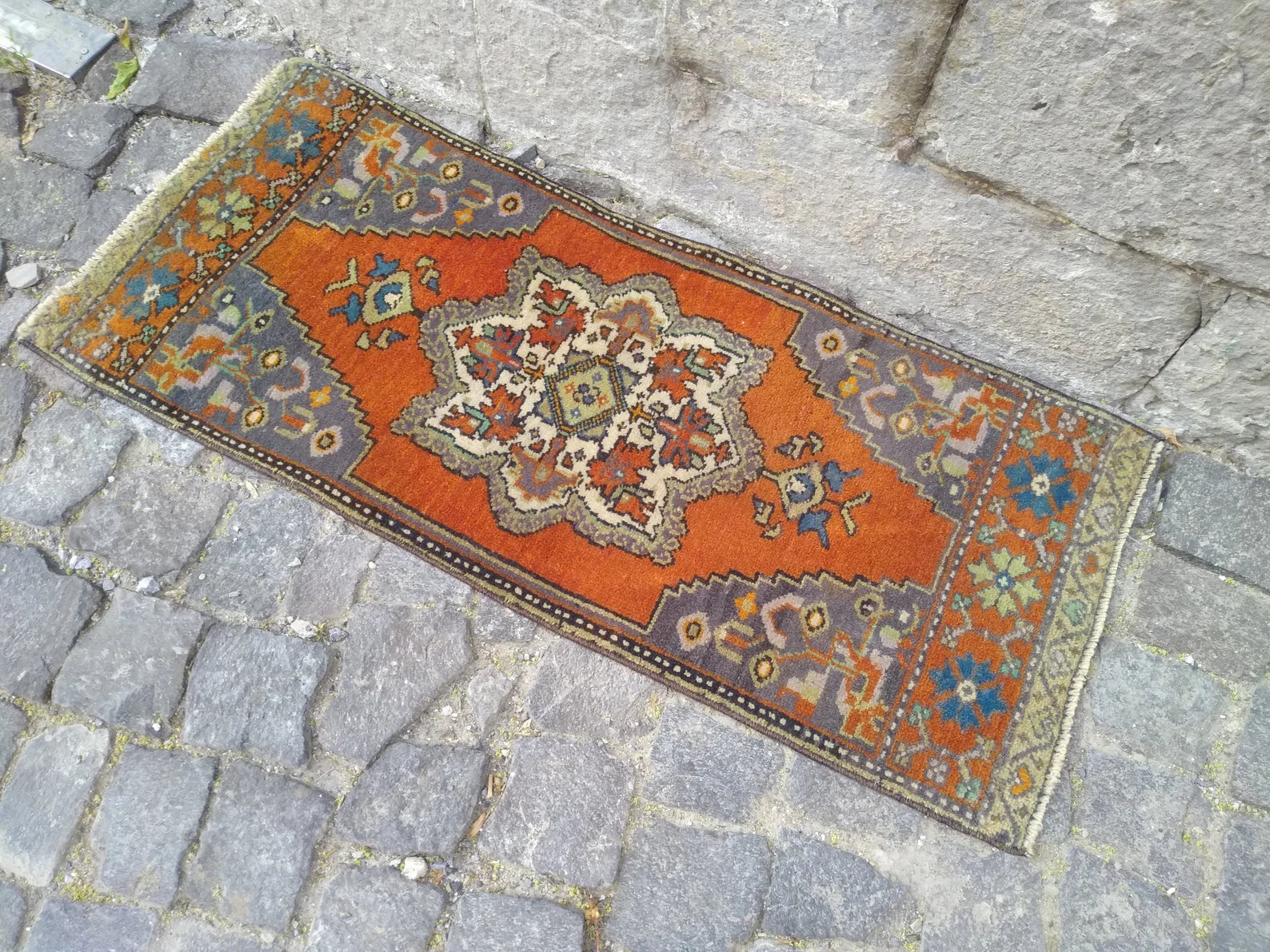 Vintage Turkish Mini Rug 1.4 x 3.3 ft