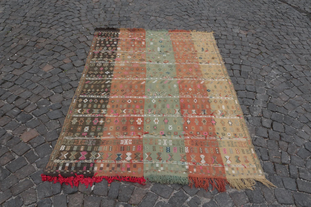 XL Vintage Kilim Accent Area Rug 6.2 x 9.1 ft