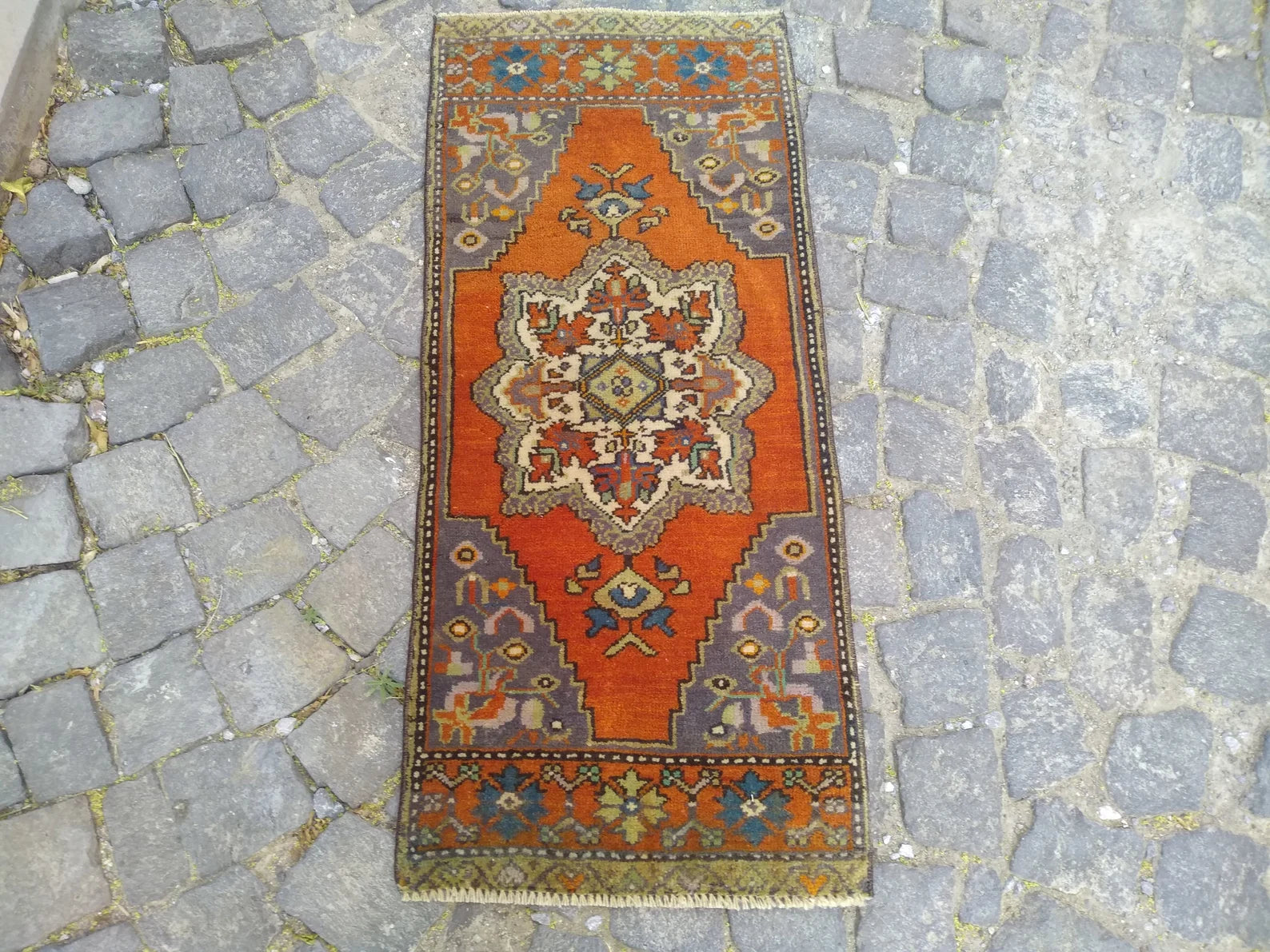 Vintage Turkish Mini Rug 1.4 x 3.3 ft