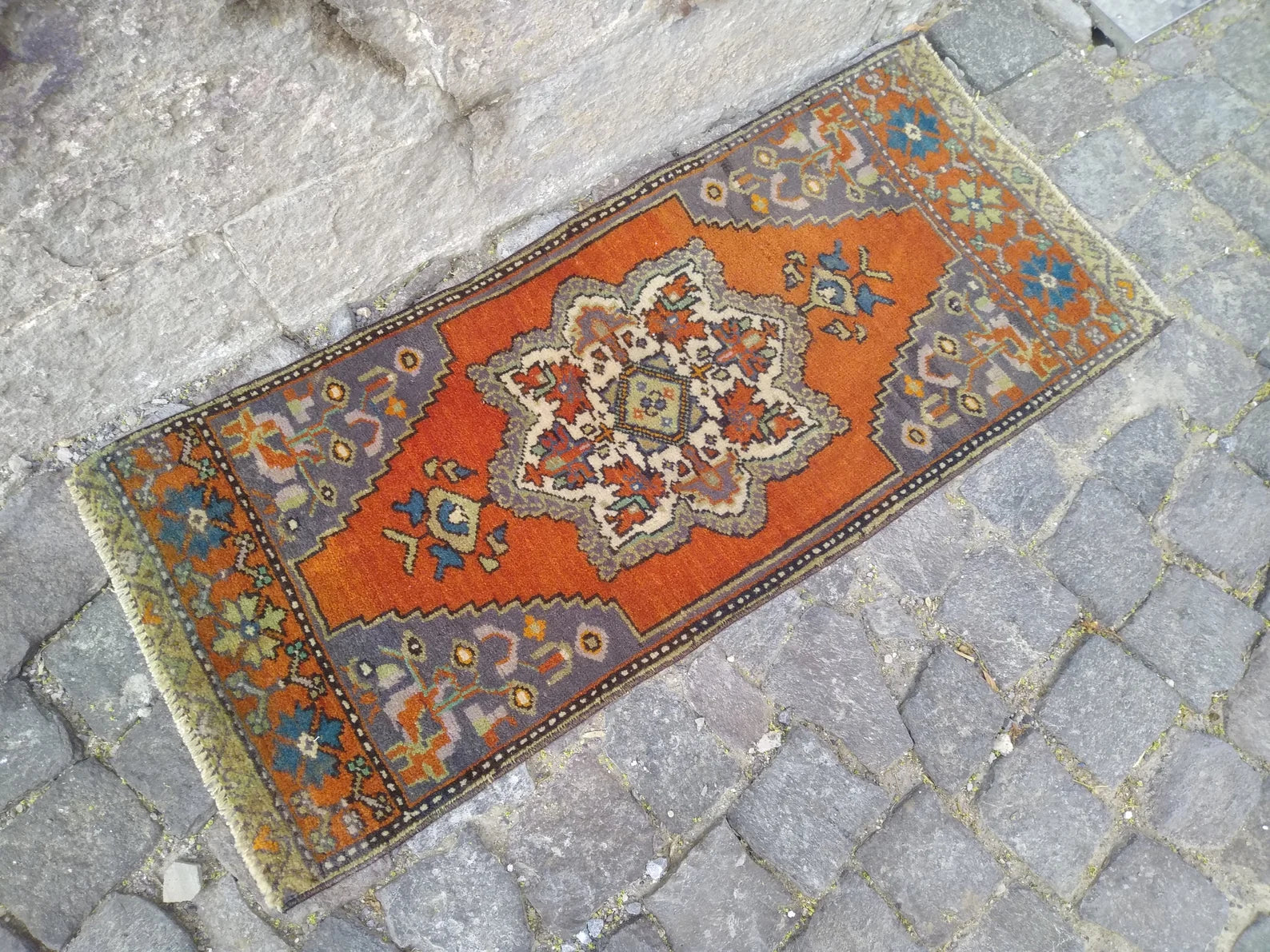 Vintage Turkish Mini Rug 1.4 x 3.3 ft