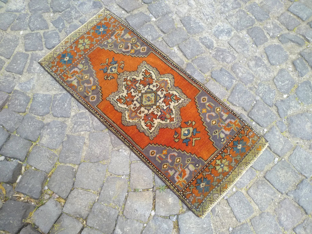 Vintage Turkish Mini Rug 1.4 x 3.3 ft