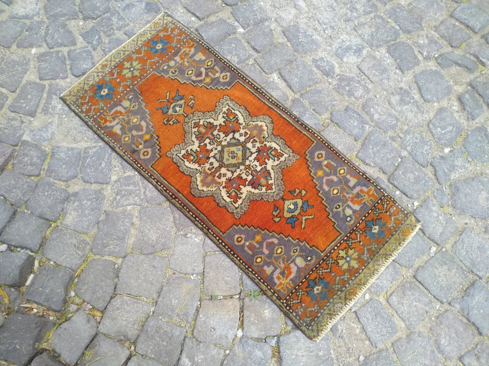 Vintage Turkish Mini Rug 1.4 x 3.3 ft