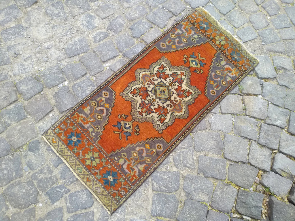 Vintage Turkish Mini Rug 1.4 x 3.3 ft