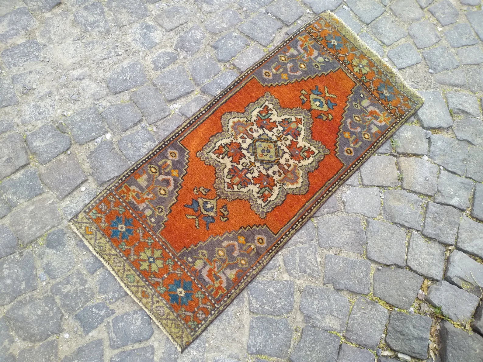 Vintage Turkish Mini Rug 1.4 x 3.3 ft