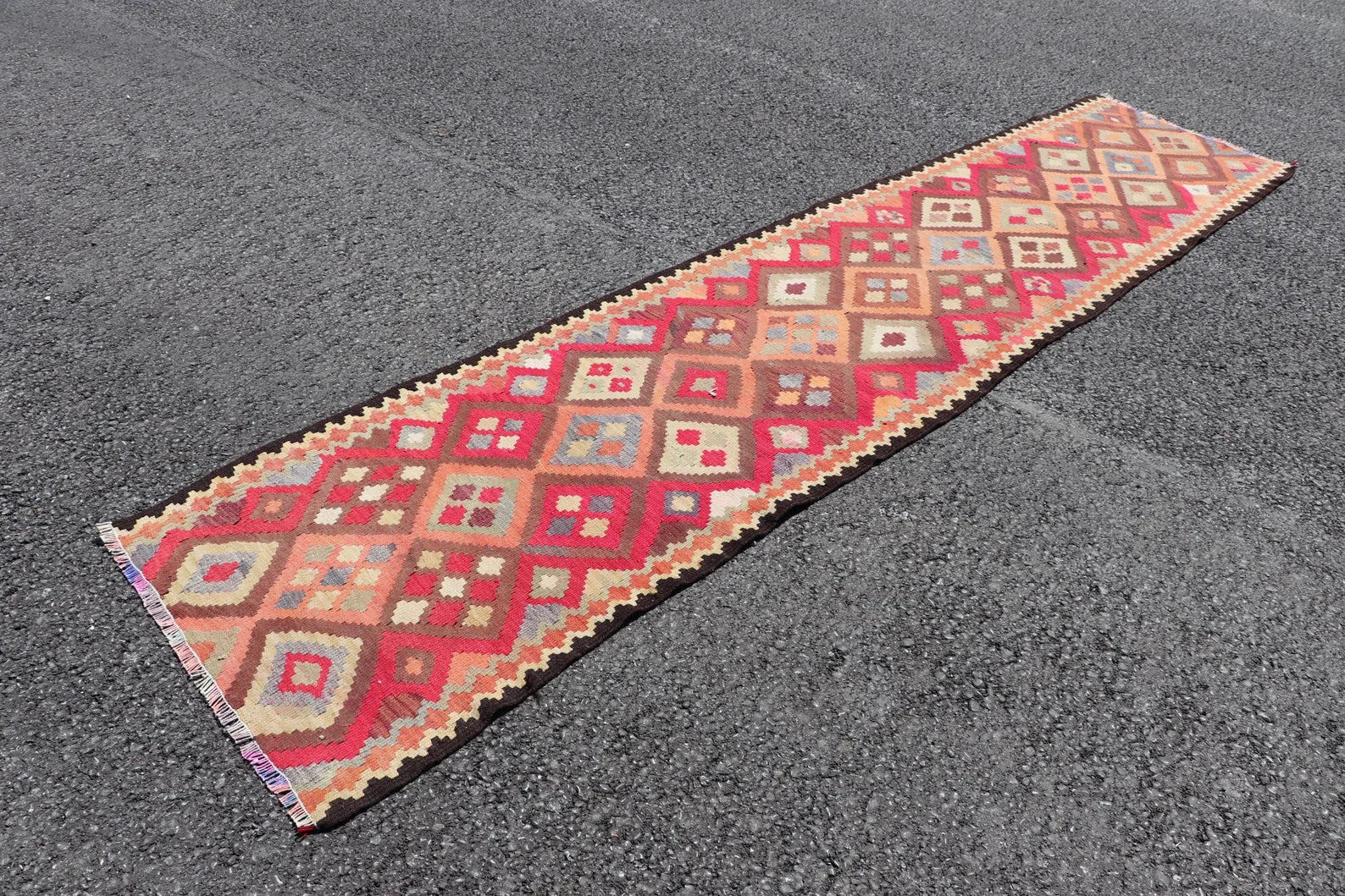Vintage Turkish Runner rug 2.5 x 11.9 ft
