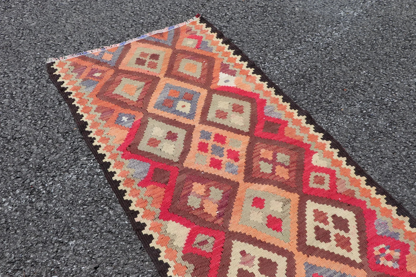 Vintage Turkish Runner rug 2.5 x 11.9 ft