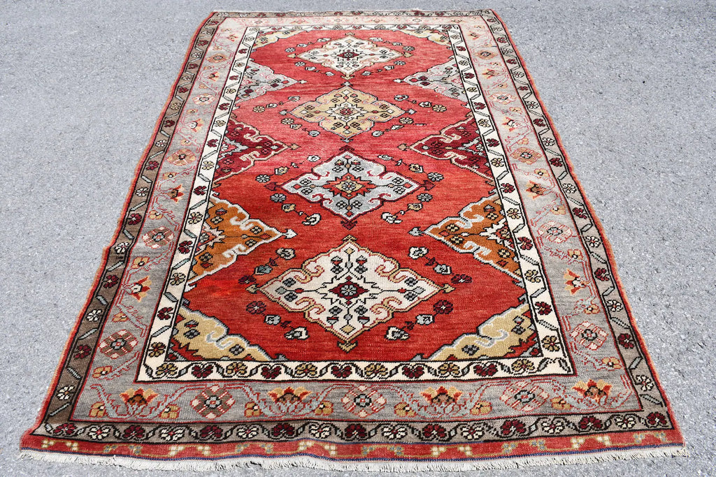 Vintage Turkish Accent Area rug 5.2 x 7.8 ft