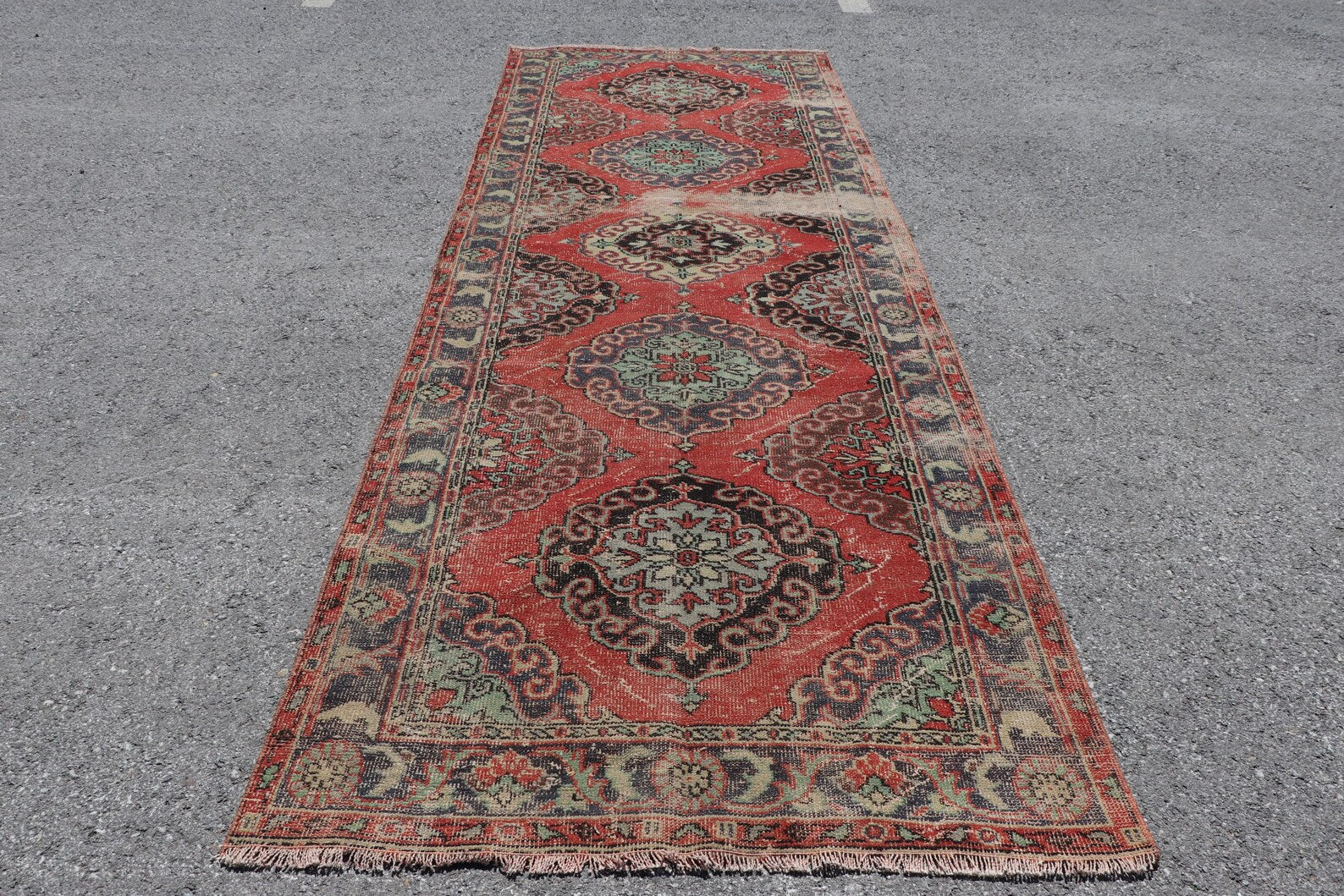 Vintage Turkish Accent Area rug 4.3 x 12.4 ft