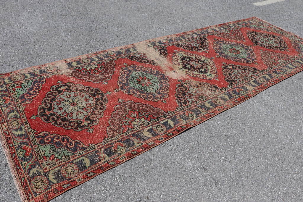 Vintage Turkish Accent Area rug 4.3 x 12.4 ft