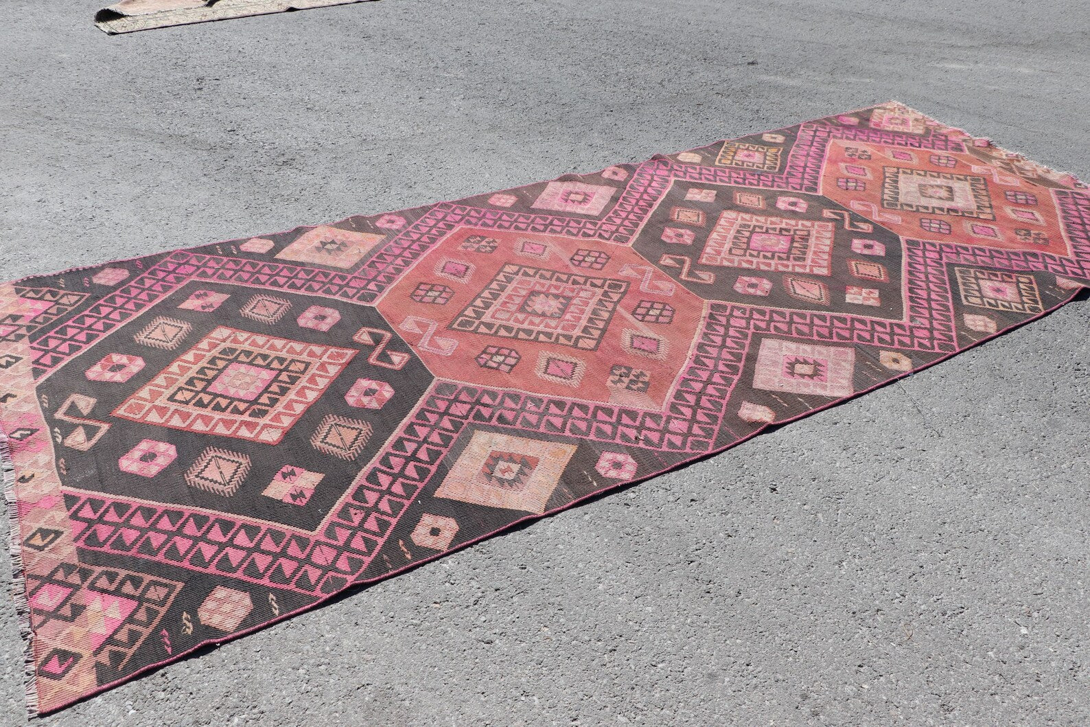 Vintage Turkish Accent Area rug 4.7 x 12 ft