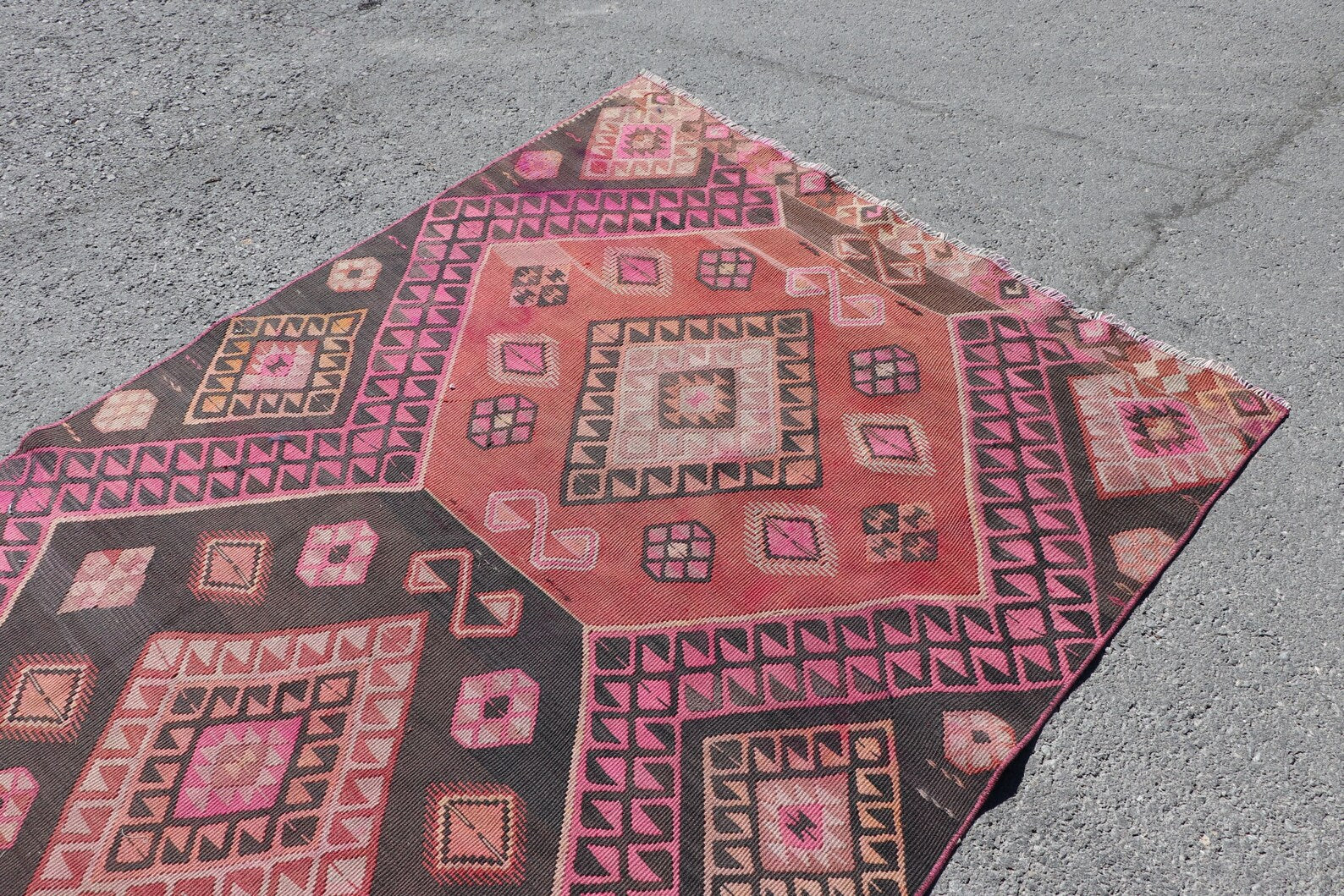 Vintage Turkish Accent Area rug 4.7 x 12 ft
