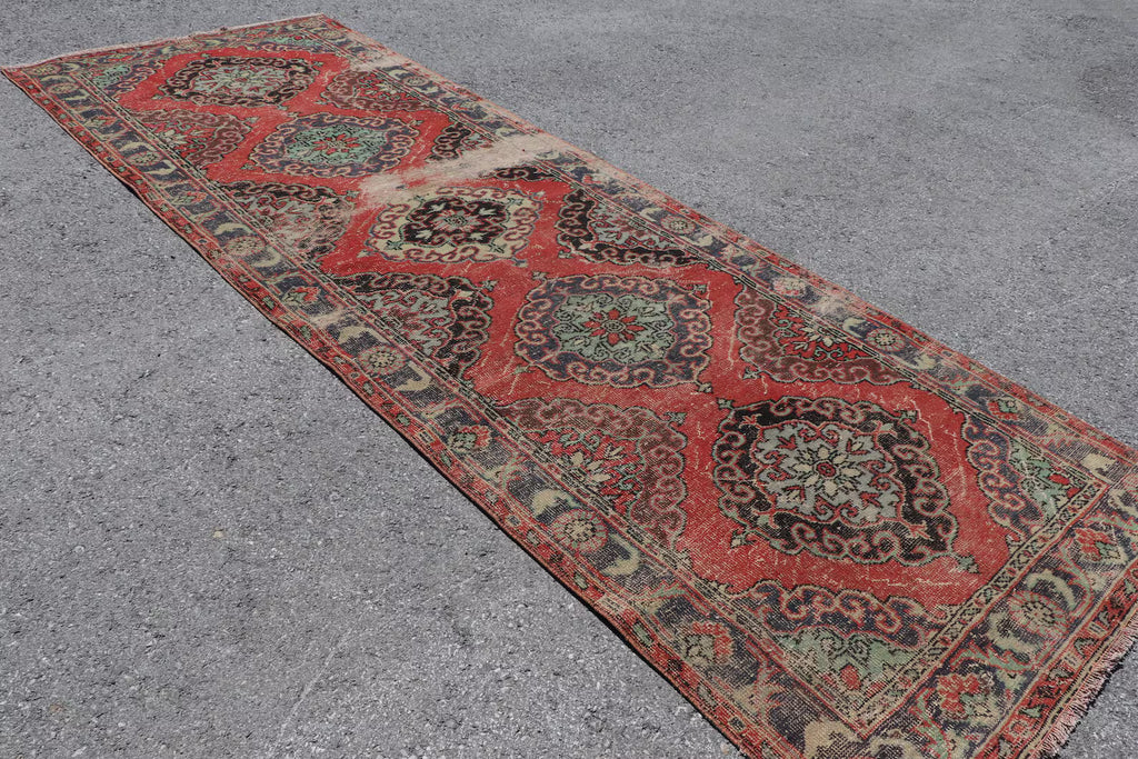 Vintage Turkish Accent Area rug 4.3 x 12.4 ft
