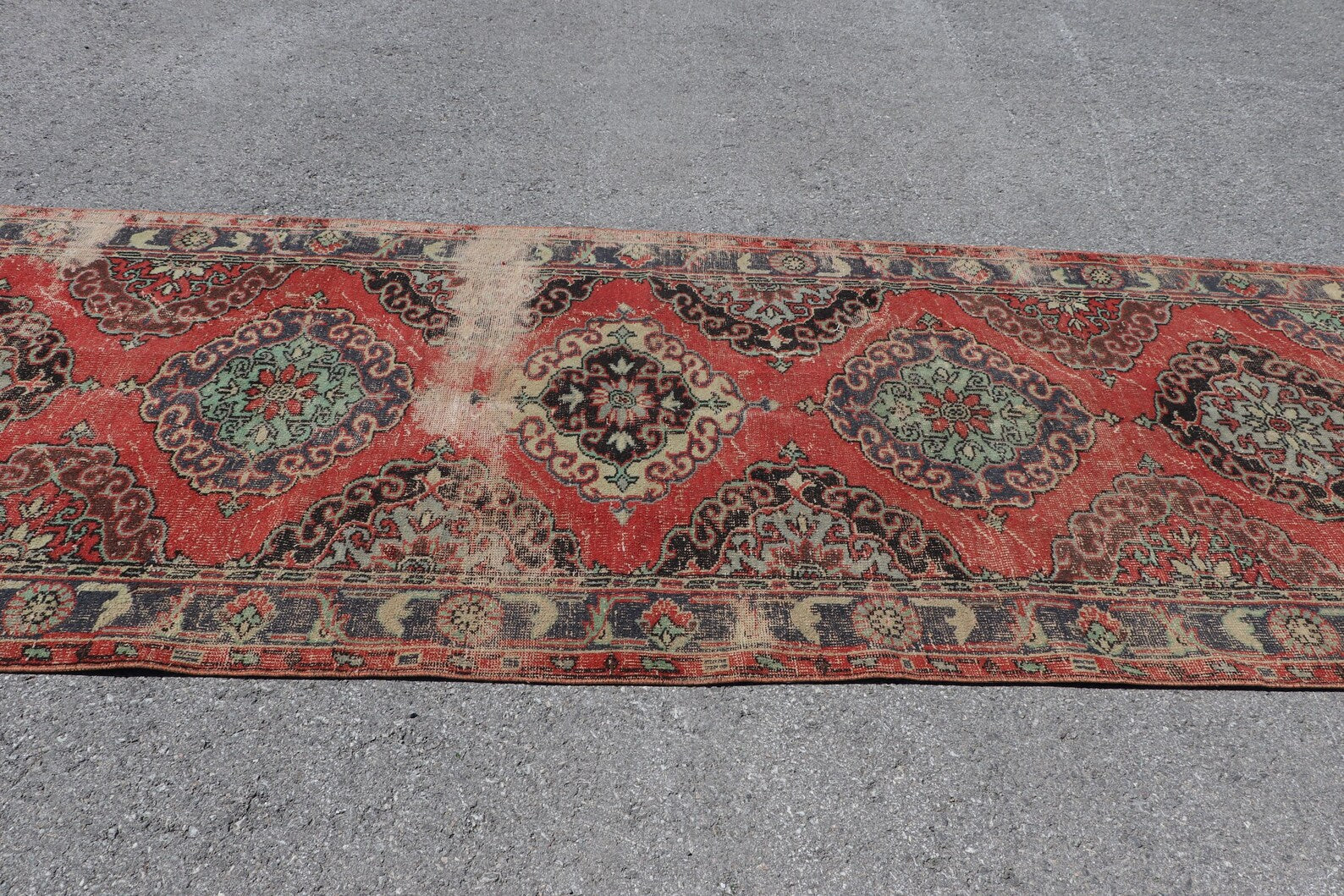 Vintage Turkish Accent Area rug 4.3 x 12.4 ft