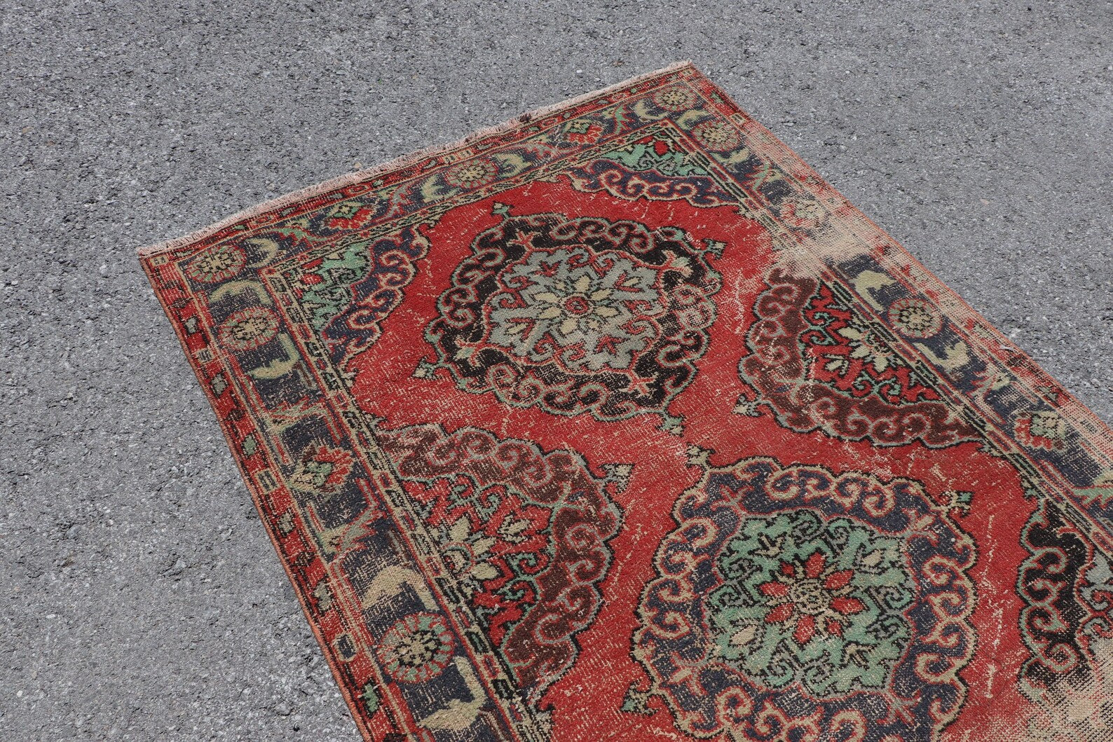 Vintage Turkish Accent Area rug 4.3 x 12.4 ft