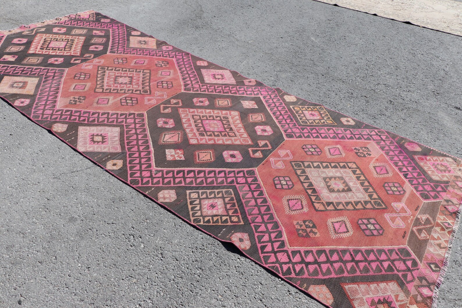 Vintage Turkish Accent Area rug 4.7 x 12 ft