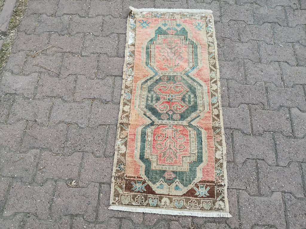 Vintage Turkish Mini Rug 1.7 x 3.7 ft
