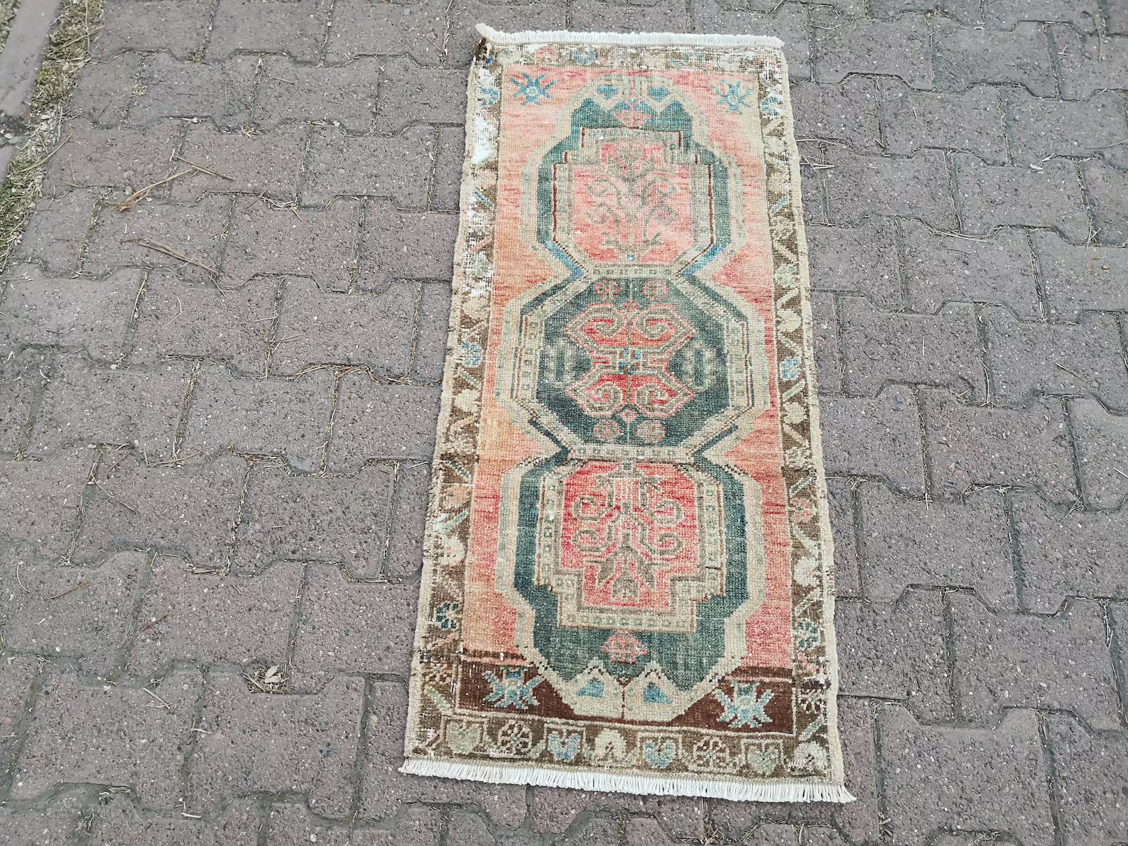 Vintage Turkish Mini Rug 1.7 x 3.7 ft