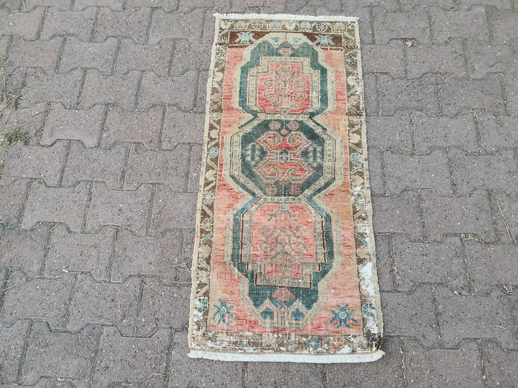 Vintage Turkish Mini Rug 1.7 x 3.7 ft