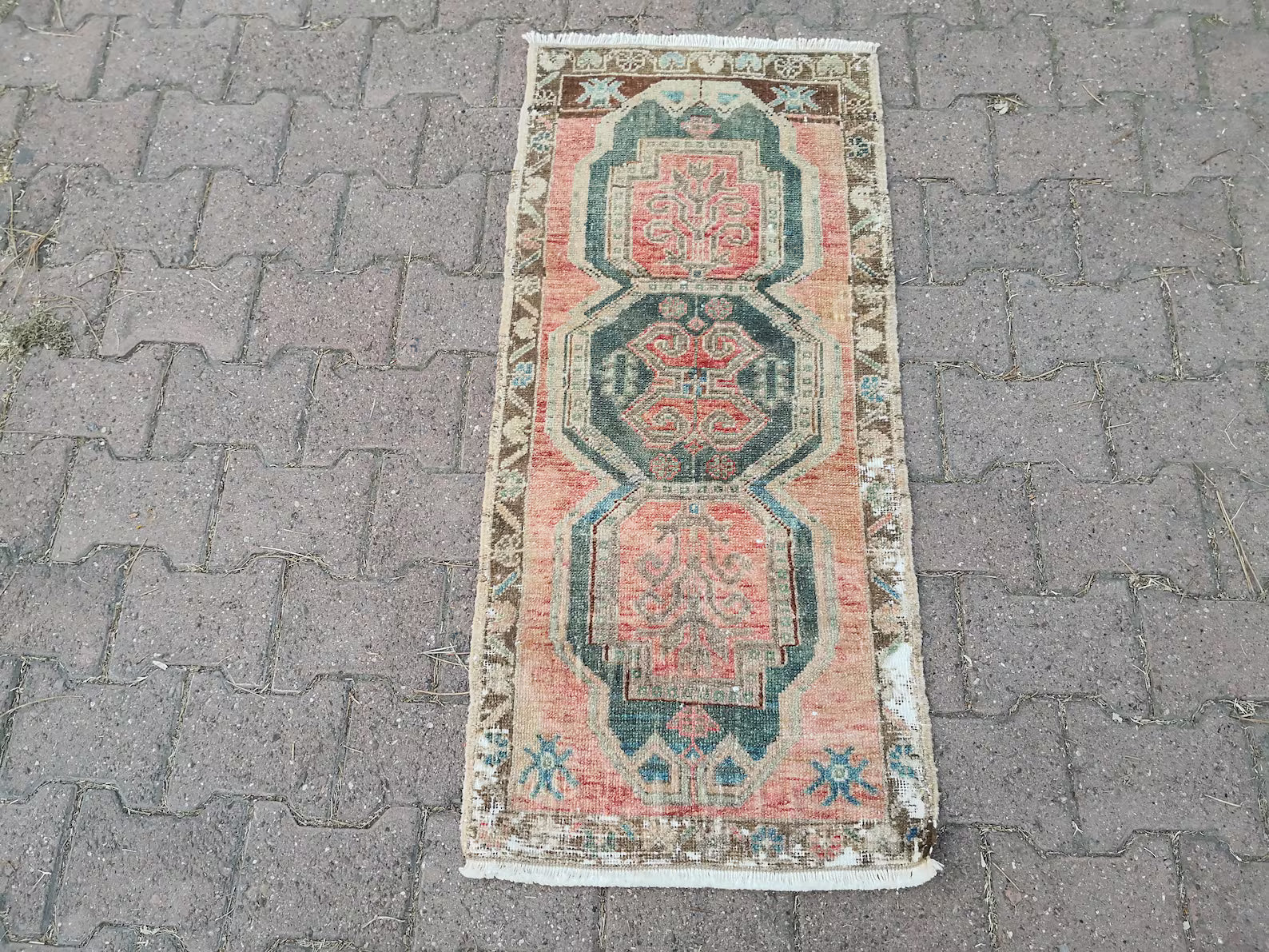 Vintage Turkish Mini Rug 1.7 x 3.7 ft
