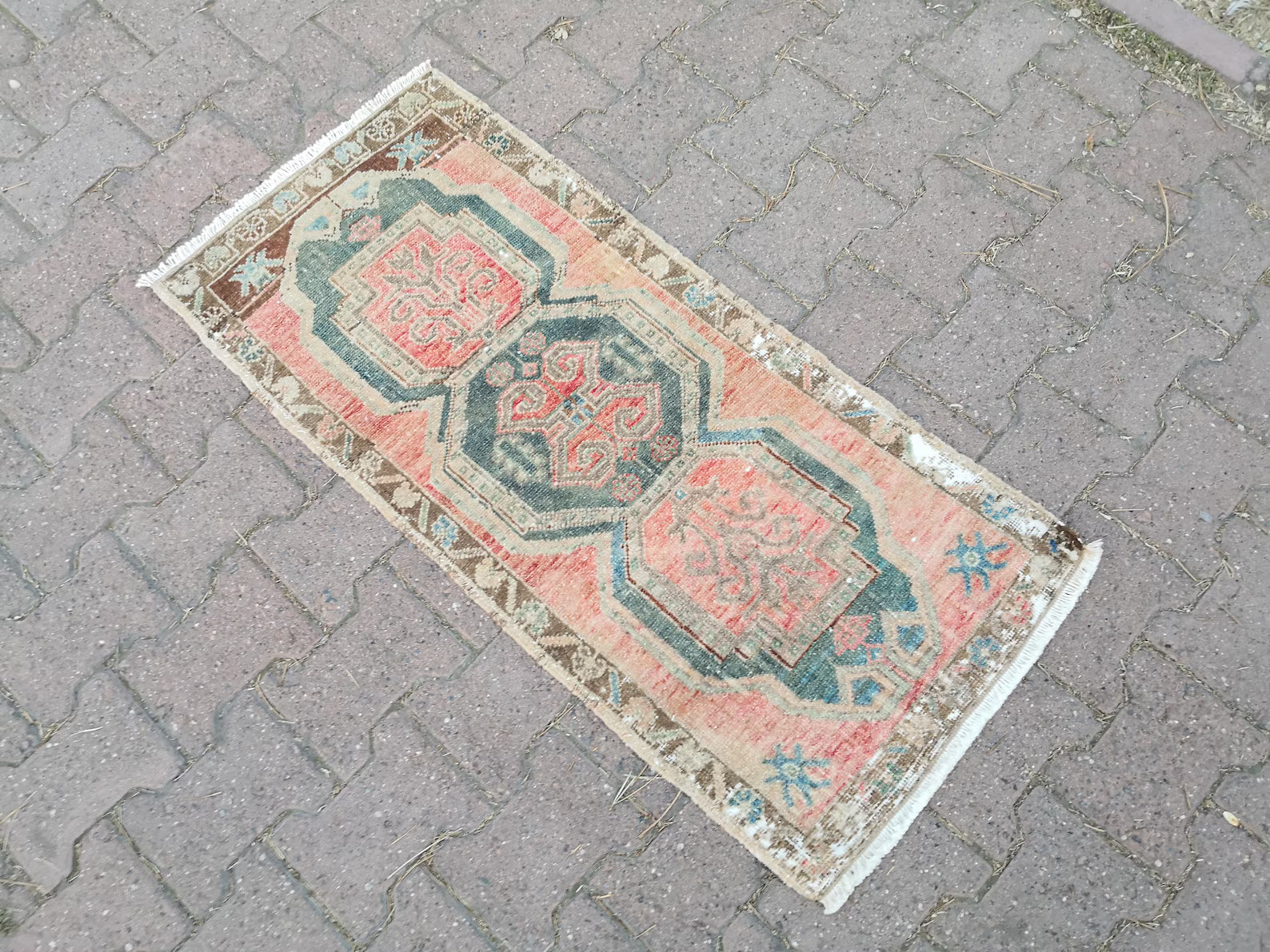 Vintage Turkish Mini Rug 1.7 x 3.7 ft