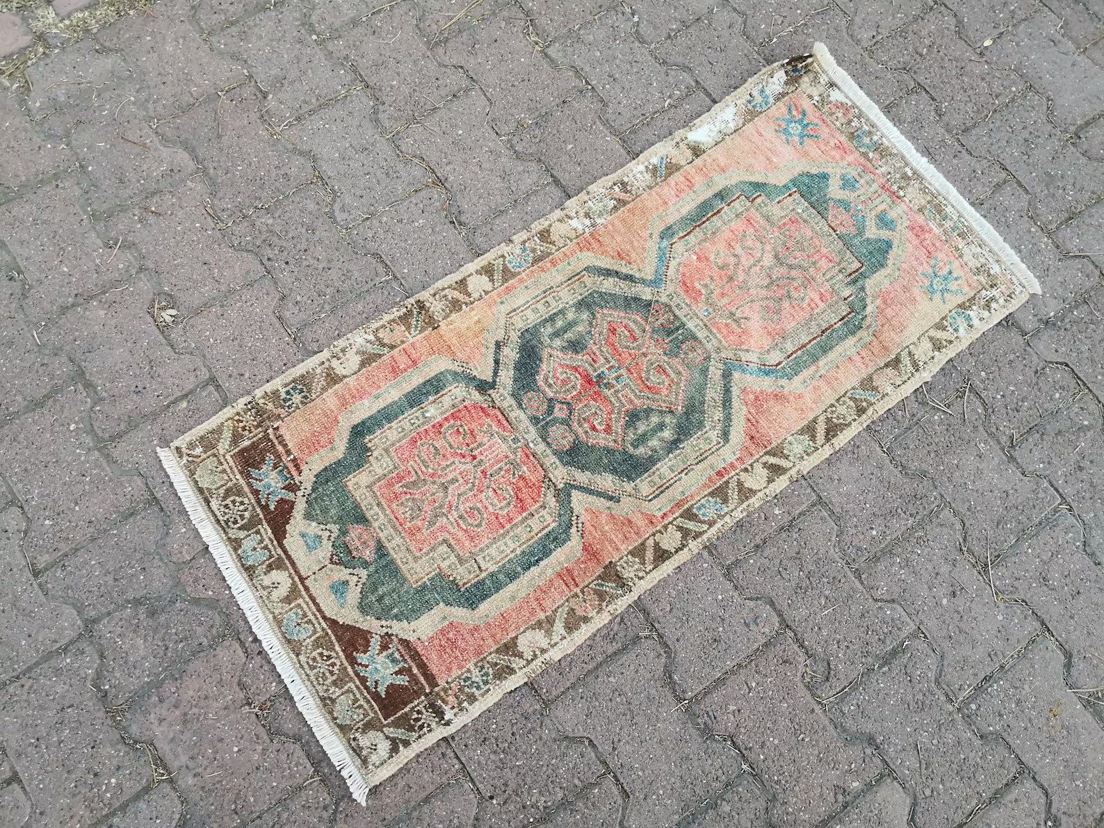Vintage Turkish Mini Rug 1.7 x 3.7 ft