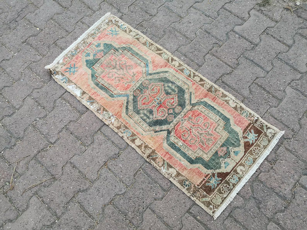 Vintage Turkish Mini Rug 1.7 x 3.7 ft