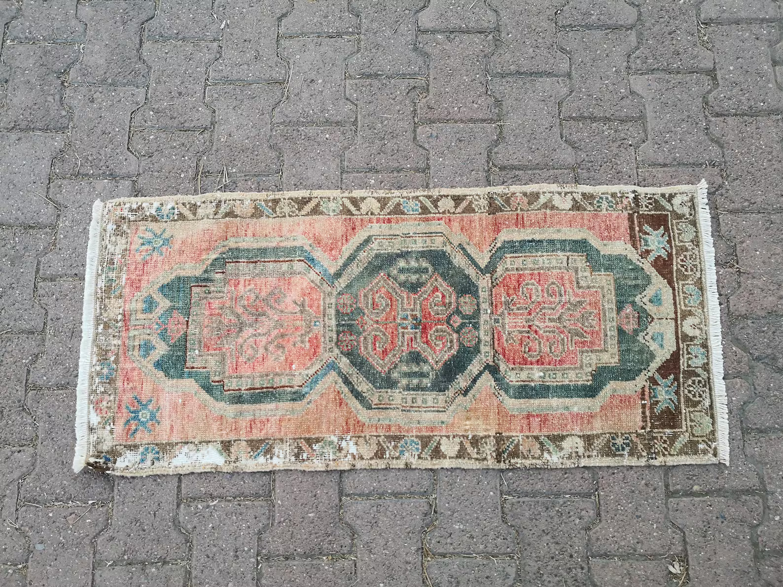 Vintage Turkish Mini Rug 1.7 x 3.7 ft