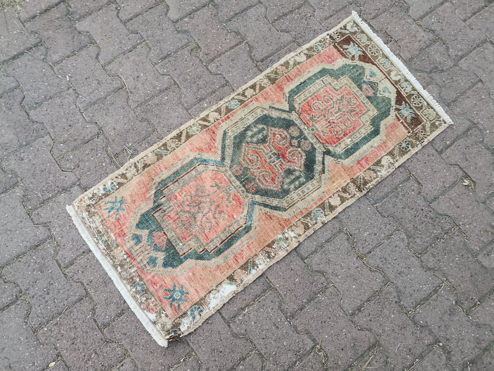 Vintage Turkish Mini Rug 1.7 x 3.7 ft