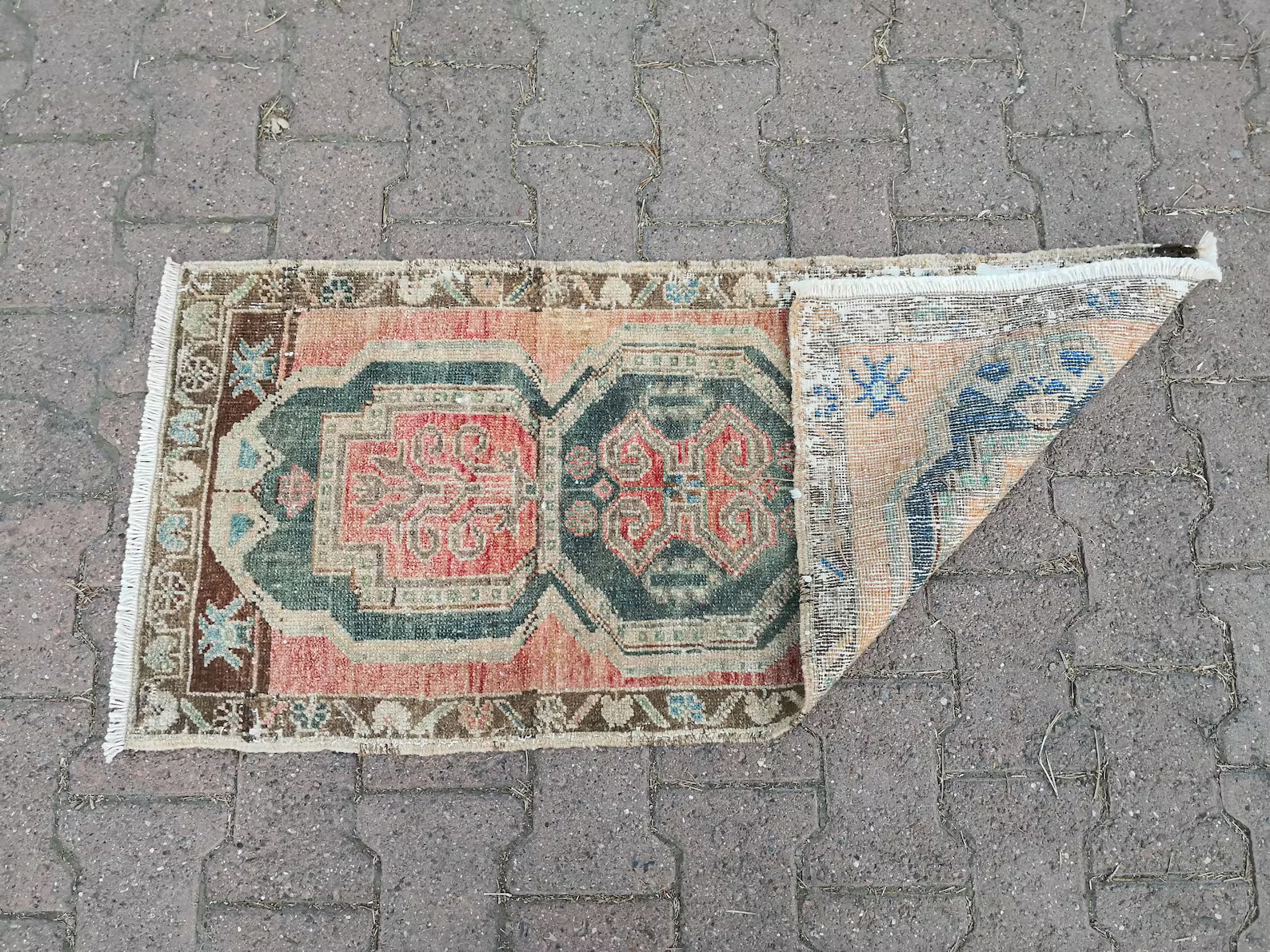 Vintage Turkish Mini Rug 1.7 x 3.7 ft