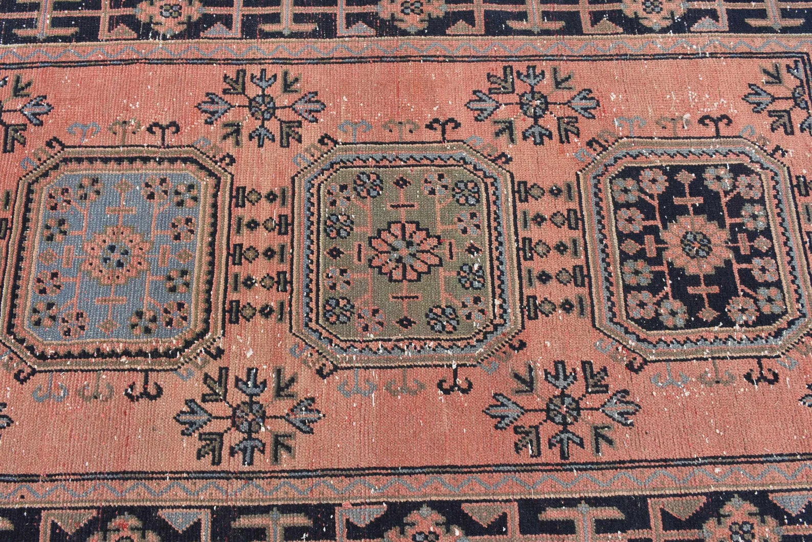 Vintage Turkish Accent Area rug 4.4 x 10.8 ft