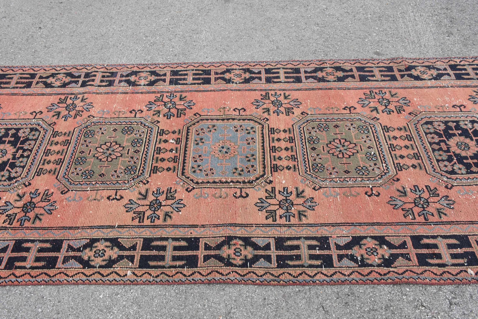 Vintage Turkish Accent Area rug 4.4 x 10.8 ft
