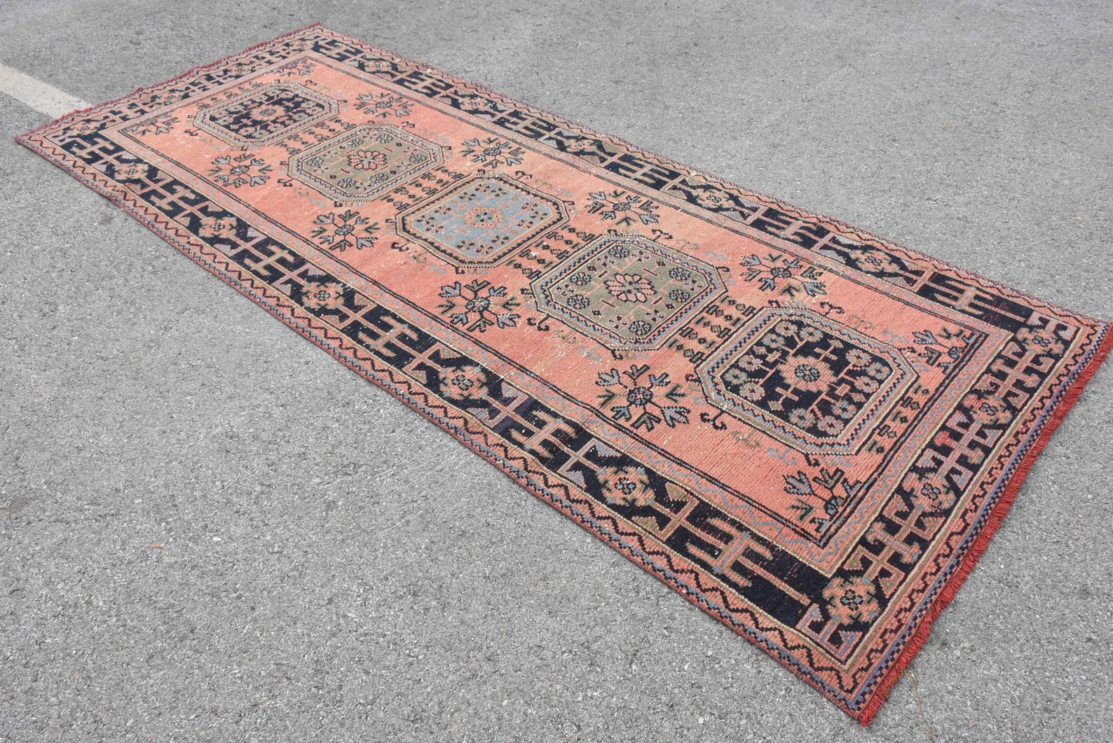 Vintage Turkish Accent Area rug 4.4 x 10.8 ft