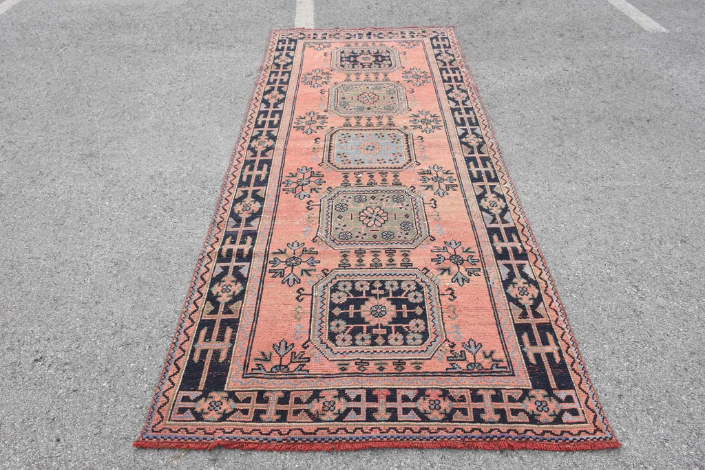 Vintage Turkish Accent Area rug 4.4 x 10.8 ft