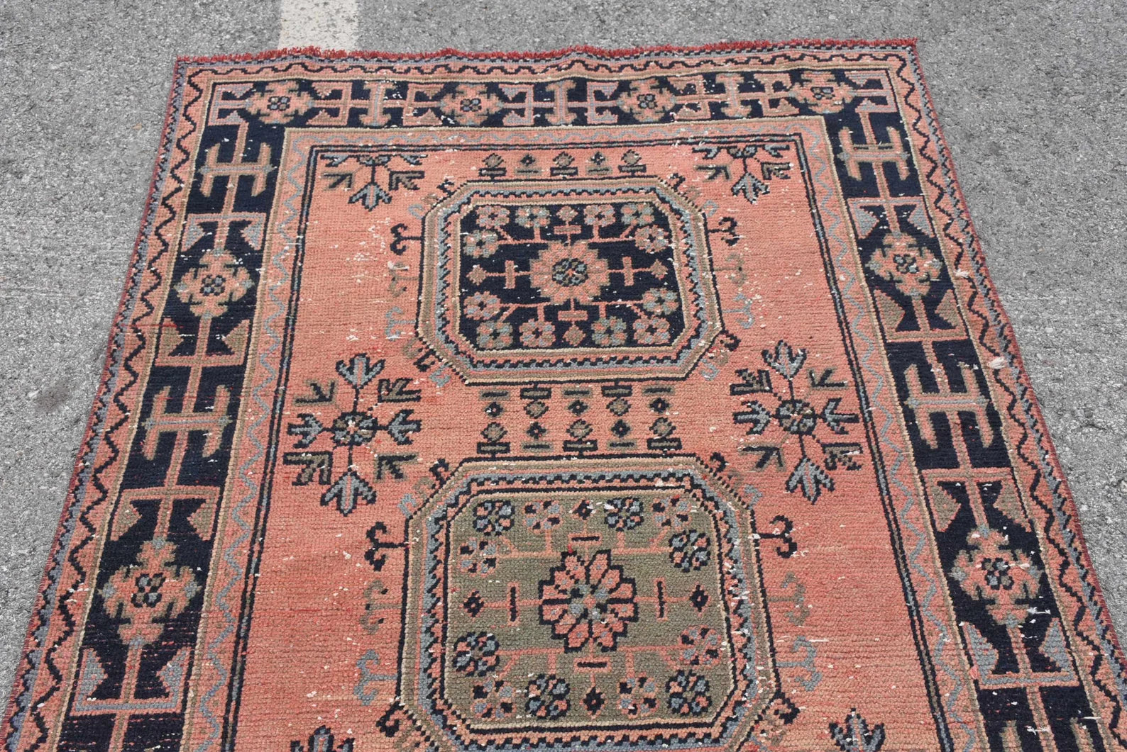 Vintage Turkish Accent Area rug 4.4 x 10.8 ft