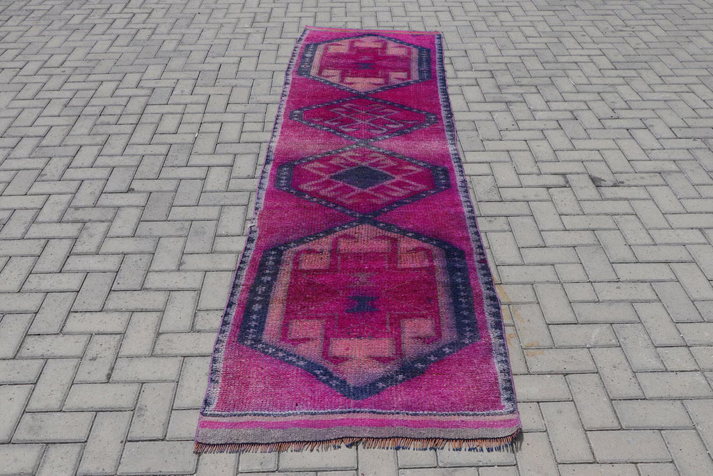 Vintage Turkish Runner Rug 2.9 x 10.3 ft