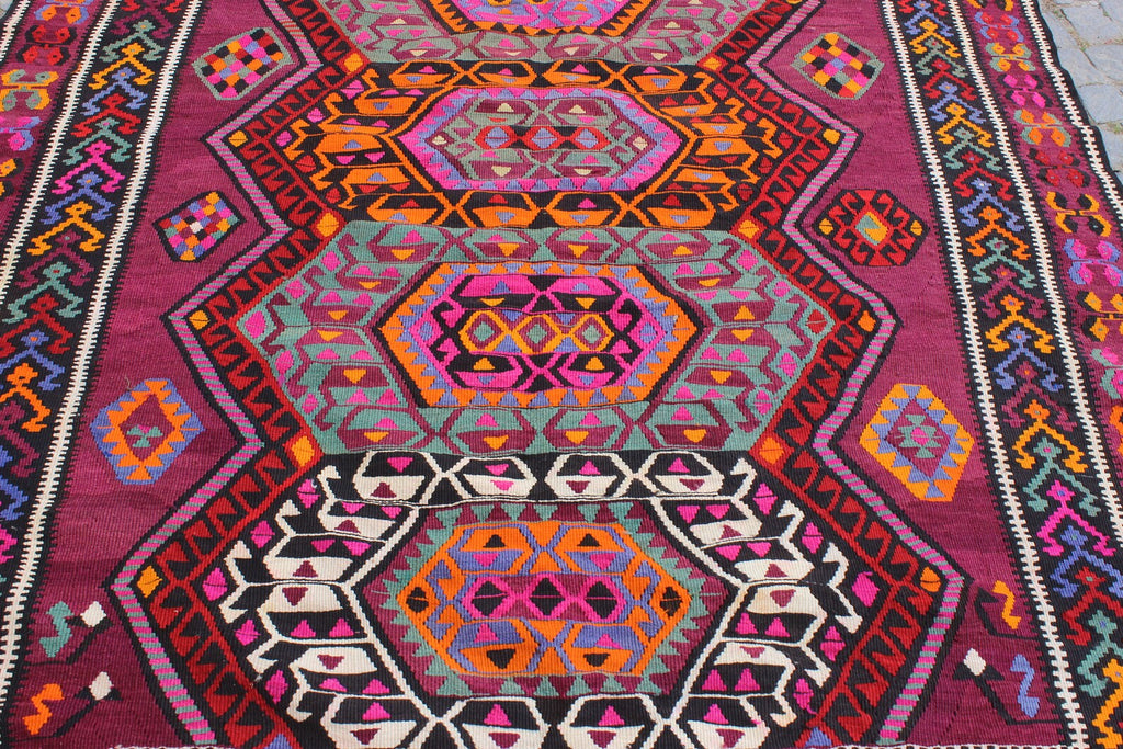 XL Vintage Turkish Accent Area Rug 6.9 x 12.9 ft